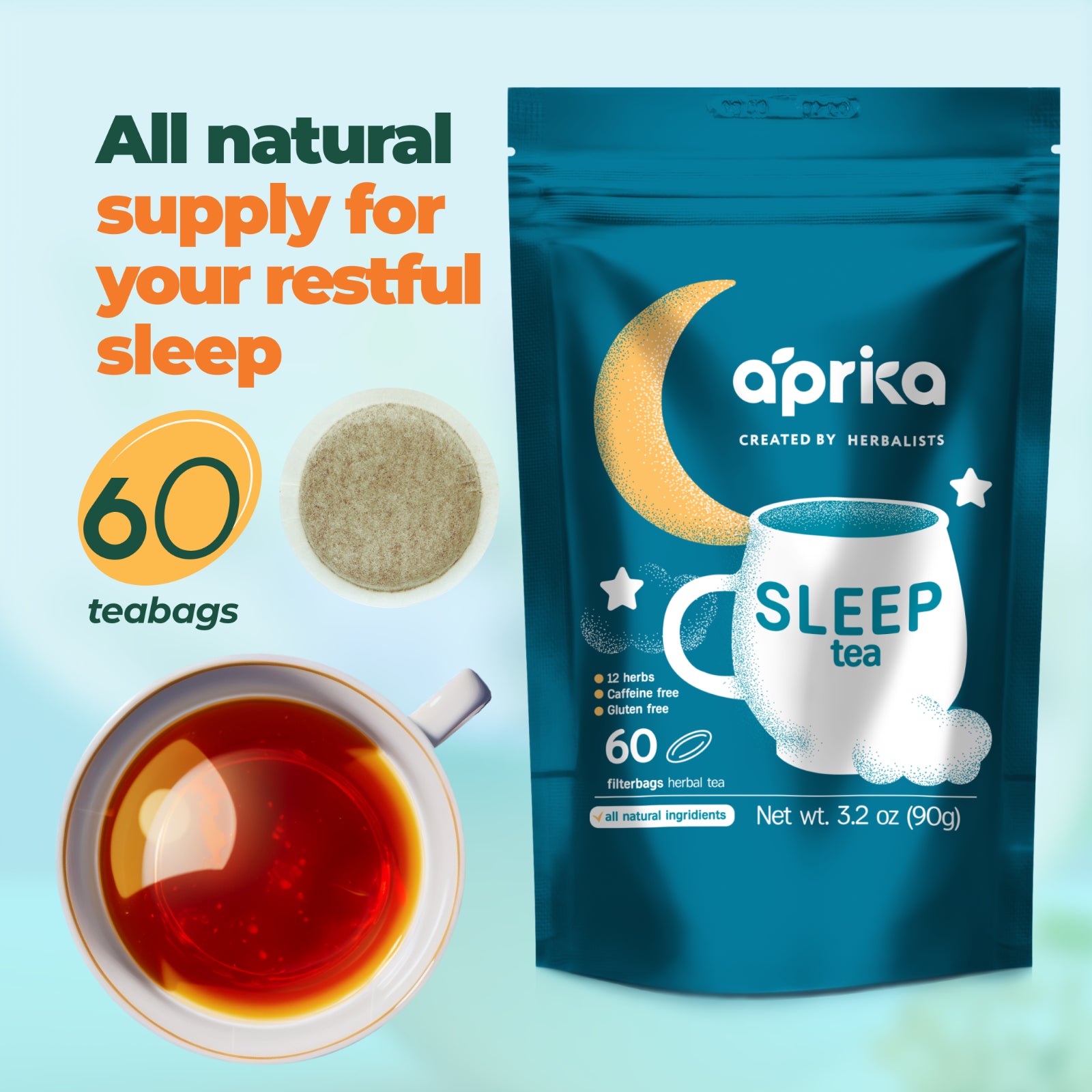 Bedtime Tea - Sleep Tea Bags, 100% Natural Herbal Tea, 60 Bags, USA Seller