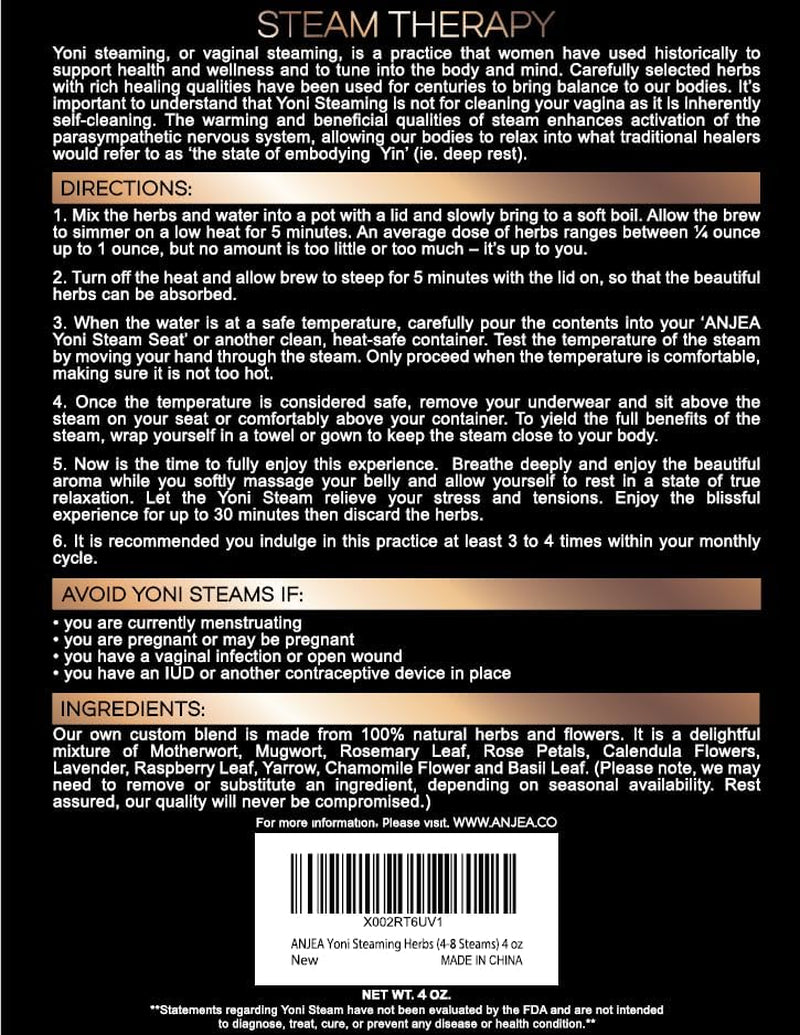 Yoni Steaming Herbs 4 Oz (4-8 Steams), Vsteam Herbs for Cleansing and Tightening, Natural V Steam Herbs for V Steam Seat Kit, Herbal Sitz Bath Soak, Feminine Wash, Filter Bags Included