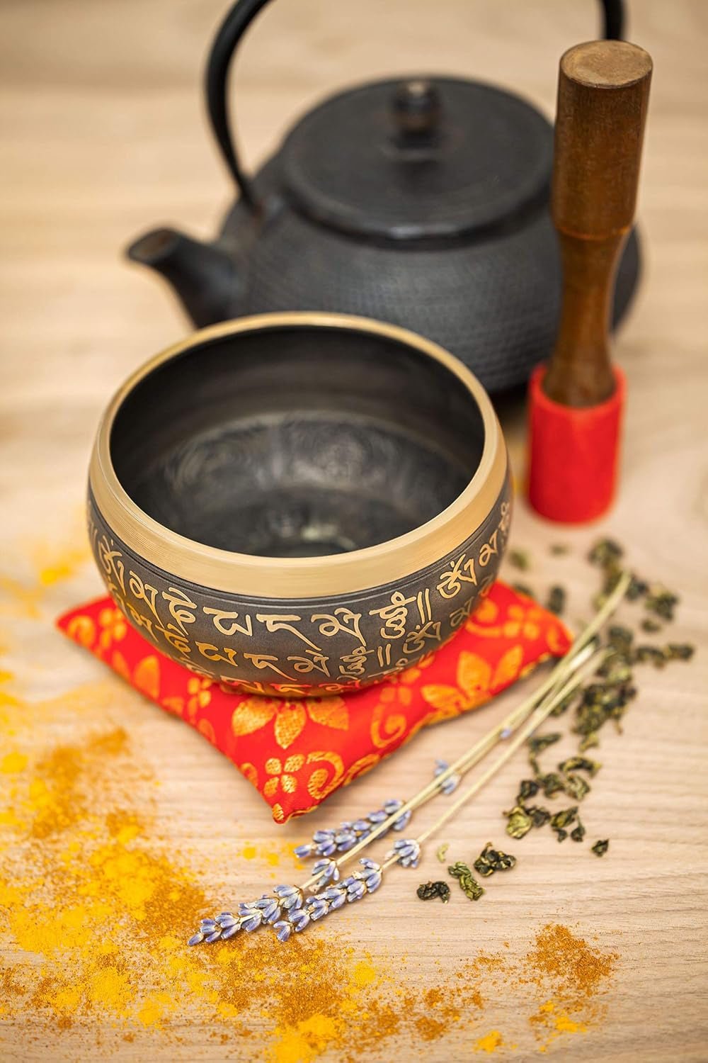 Bimbambom Singing Bowls – Hand Crafted Tibetan Singing Bowl W/Mallet & Cushion, Brass 4” Mantra Antique Prayer and Meditation Bowl for Yoga and Holistic Healing, Stress Relief, Meditation