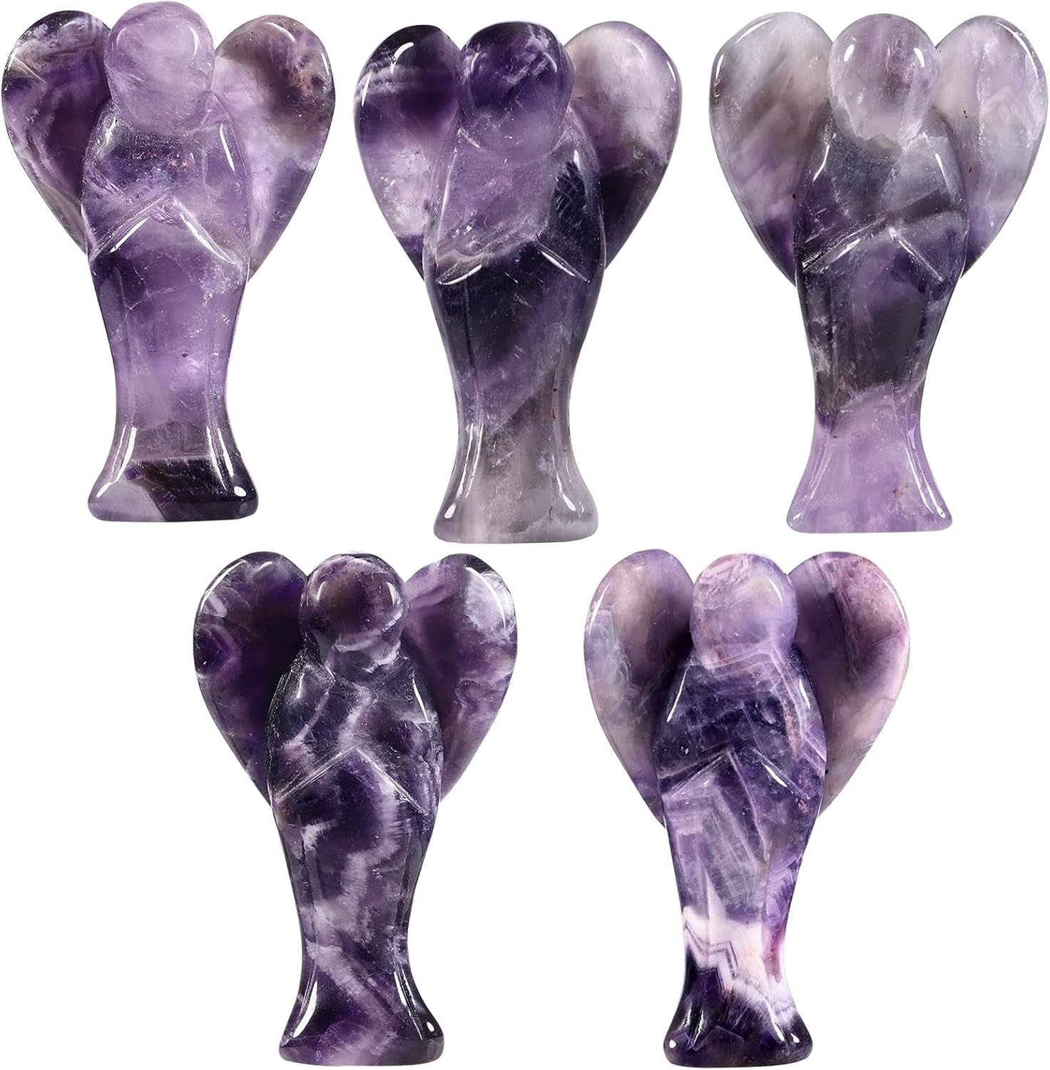 3” Healing Crystal Pocket Guardian Angel Figurine, Hand Carved Amethyst Stone Angels Statue for Peace Protection Meditation Home Decoration