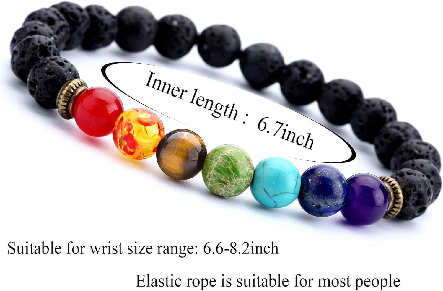 Chakra Bracelets for Womens,Lava Rock Stone Beaded Beads Bracelets for Mens,Adjustable Stretch 7 Chakra Bracelet (Black, 18)