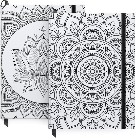 Journal Blank Page Notebooks, Set of 2, 6 X 8 Inches, 96 Sheets Each, Mandala Design, 2 Blank Art Journals with Smooth Paper, School Supplies for Planning, Writing, and Sketching