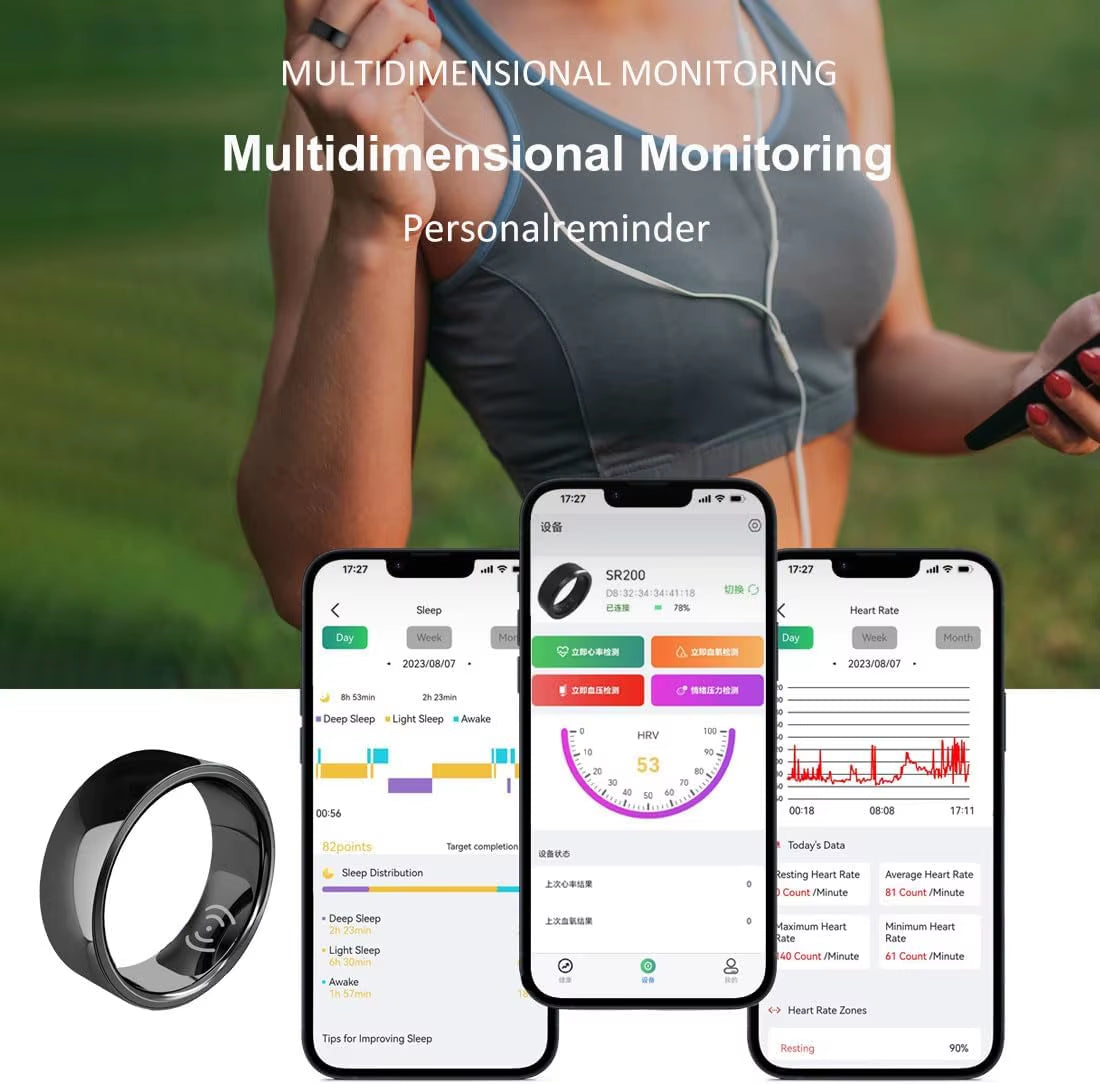 Intelligent Ring Fitness Tracker Blood Pressure Oxygen Ring Waterproof Wireless Pedometer Ring Heart Rate Monitoring Ring