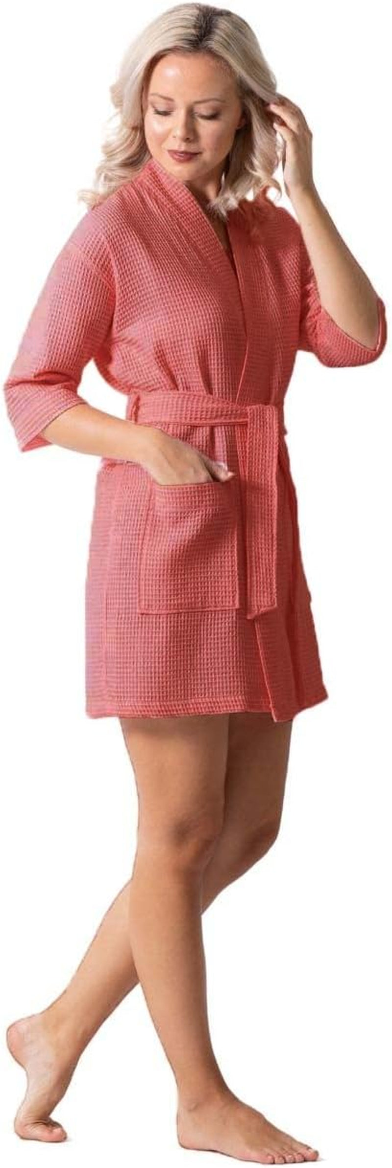 Lightweight Waffle Knit Bath, Spa & Bridesmaids Kimono Short Robes for Women - Quick Dry & Soft