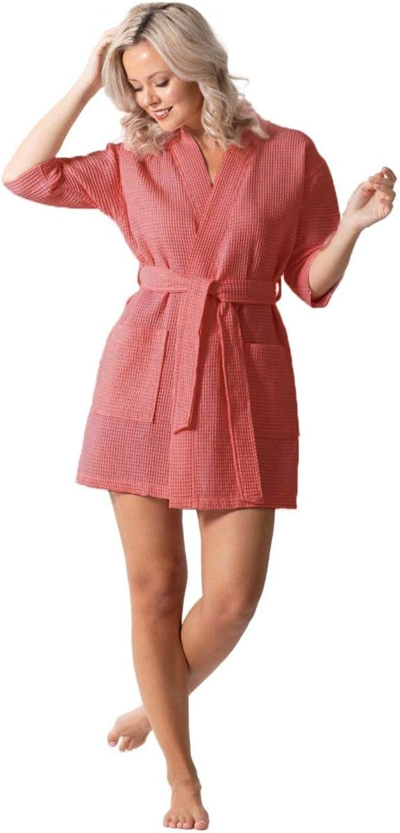 Lightweight Waffle Knit Bath, Spa & Bridesmaids Kimono Short Robes for Women - Quick Dry & Soft