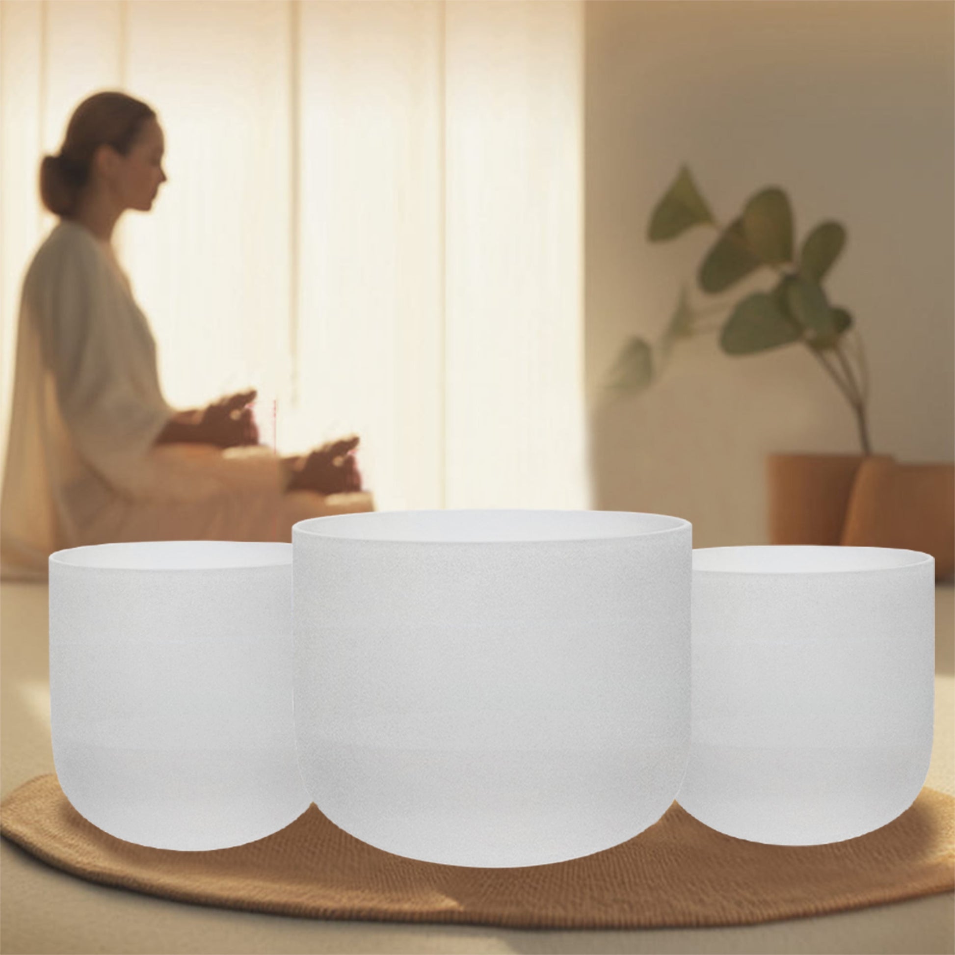 Chakra Tuned Set of 3 Crystal Singing Bowls (6"A, 7"D, 8"G) – with Heavy Duty Carrying Case and Mallets