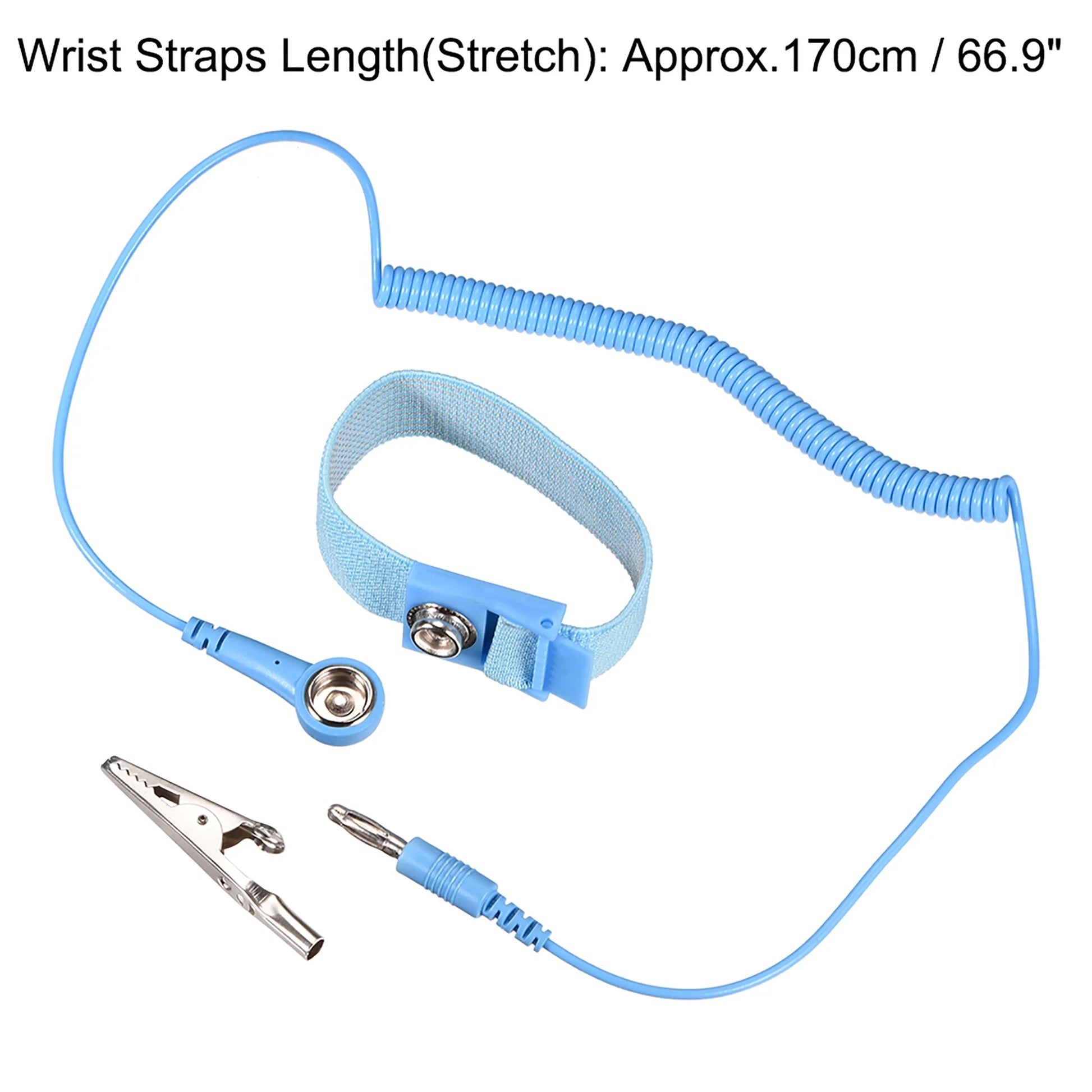 Anti Static Wrist Straps, ESD Components, Stainless Steel Magnetic Tray Grounding Wire Alligator Clip Light Blue 1Pcs