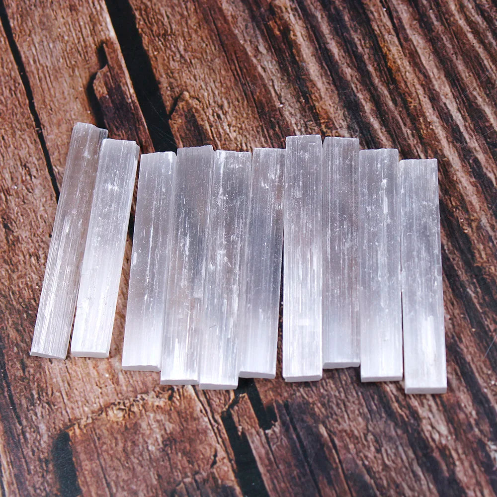 Runyangshi 10Pcs Natural Selenite Crystal Stick Chips Gypsum White Quartz Rough Minerals Specimen Point Healing Stone