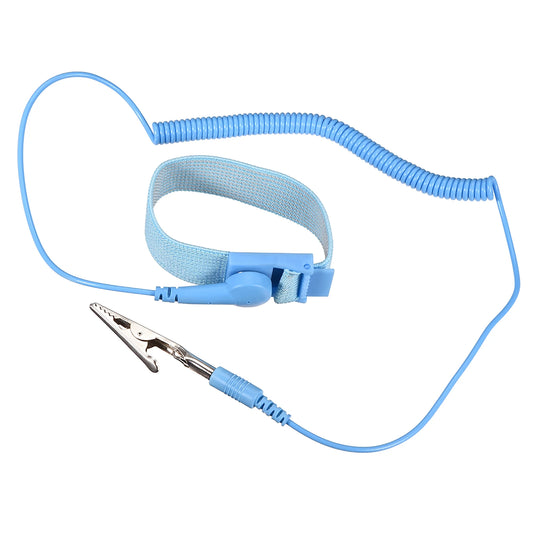 Anti Static Wrist Straps, ESD Components, Stainless Steel Magnetic Tray Grounding Wire Alligator Clip Light Blue 1Pcs
