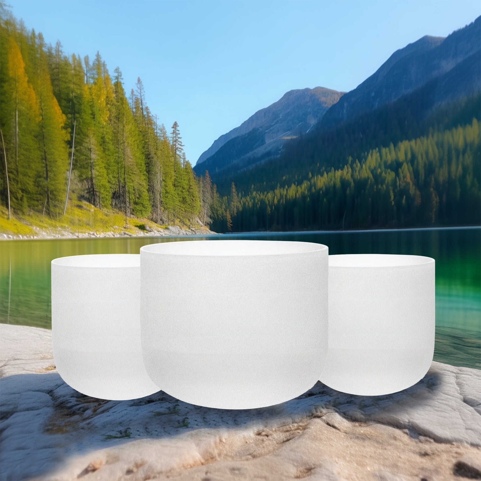 Chakra Tuned Set of 3 Crystal Singing Bowls (6"A, 7"D, 8"G) – with Heavy Duty Carrying Case and Mallets