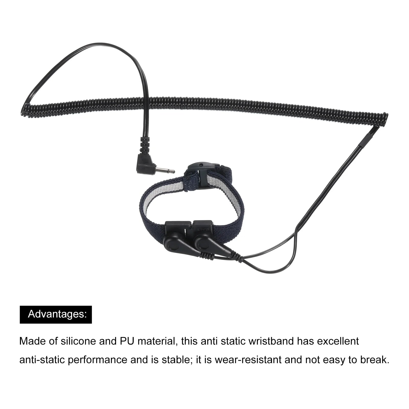 2Pcs ESD Corded anti Static Wrist Strap 6.6Ft 2 Plug PU Adjustable Antistatic Bracelet Set Wired Repair Black