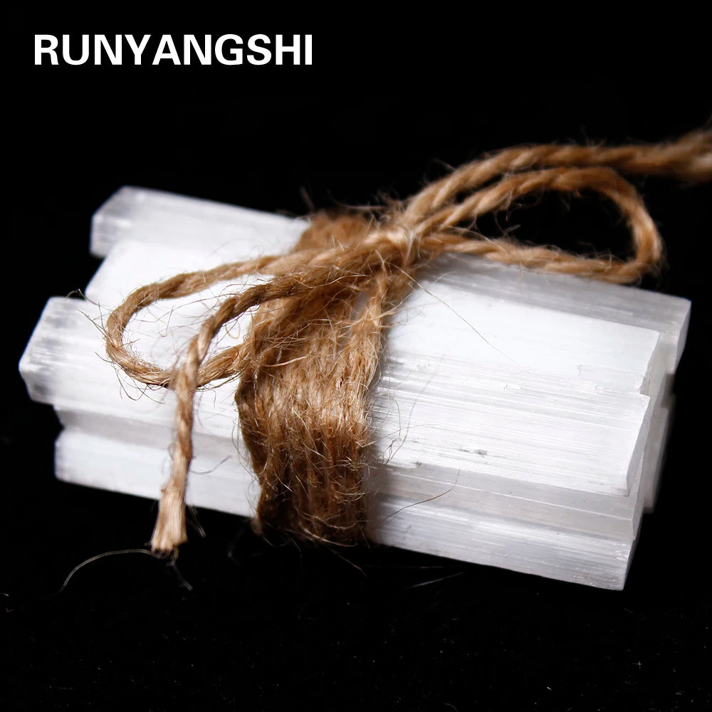 Runyangshi 10Pcs Natural Selenite Crystal Stick Chips Gypsum White Quartz Rough Minerals Specimen Point Healing Stone
