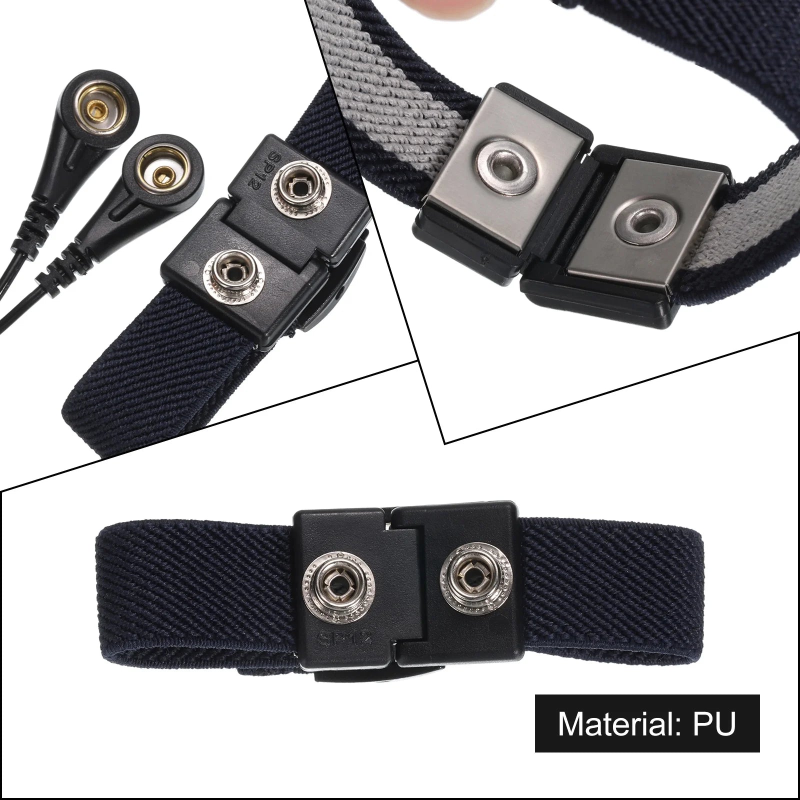 2Pcs ESD Corded anti Static Wrist Strap 6.6Ft 2 Plug PU Adjustable Antistatic Bracelet Set Wired Repair Black