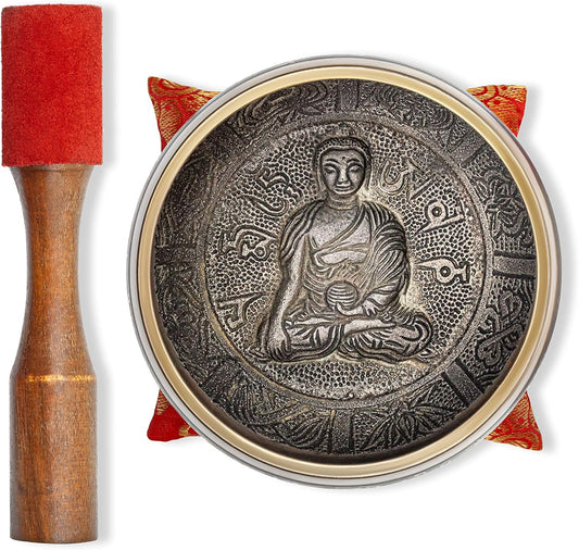 Bimbambom Singing Bowls – Hand Crafted Tibetan Singing Bowl W/Mallet & Cushion, Brass 4” Mantra Antique Prayer and Meditation Bowl for Yoga and Holistic Healing, Stress Relief, Meditation