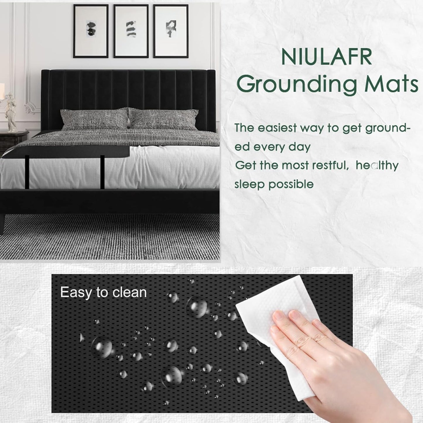 Grounding Mat for Bed,Grounding Pad for Sleep, Improve Sleep, Pain and Stress Relief, Anti-Slip PU Leather Grounding Healthy Therapy Mattress at Home, Office, Work with Grounding Cord(54X78 Inch)