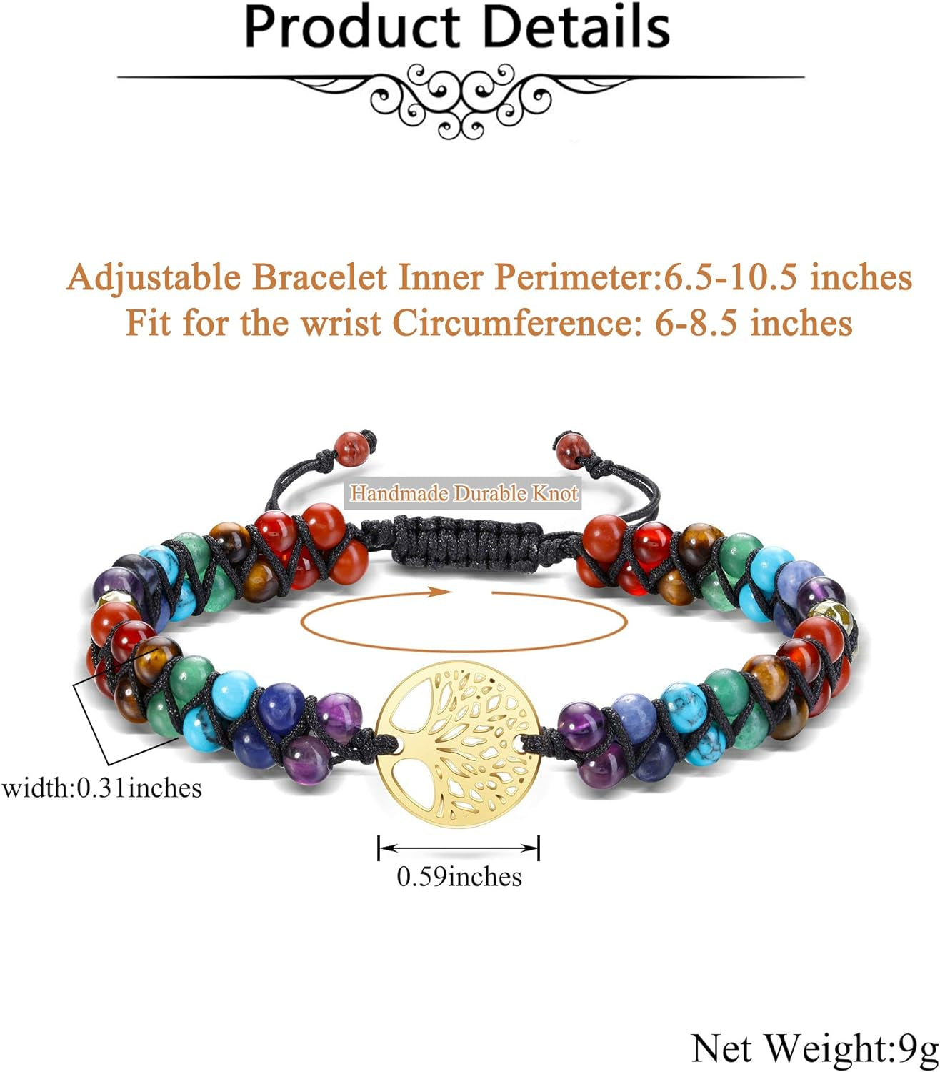 Chakra Bead Bracelets for Women Men - 6Mm Natural 7 Chakra Healing Crystal Tree Life Stretch Bracelet with Real Stones Anxiety Meditation Yoga Gemstone Jewelry