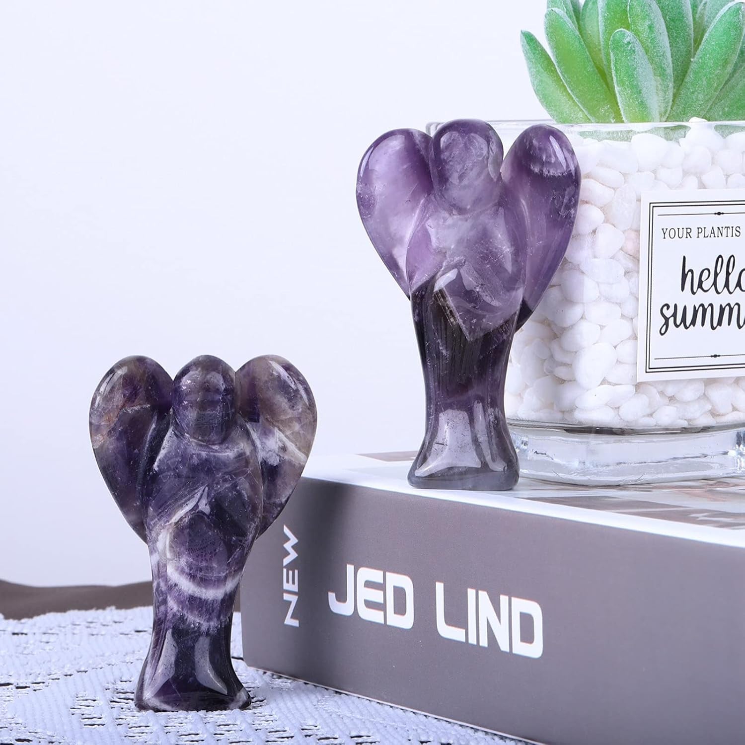 3” Healing Crystal Pocket Guardian Angel Figurine, Hand Carved Amethyst Stone Angels Statue for Peace Protection Meditation Home Decoration