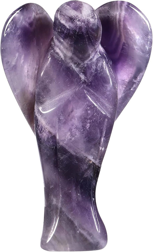 3” Healing Crystal Pocket Guardian Angel Figurine, Hand Carved Amethyst Stone Angels Statue for Peace Protection Meditation Home Decoration