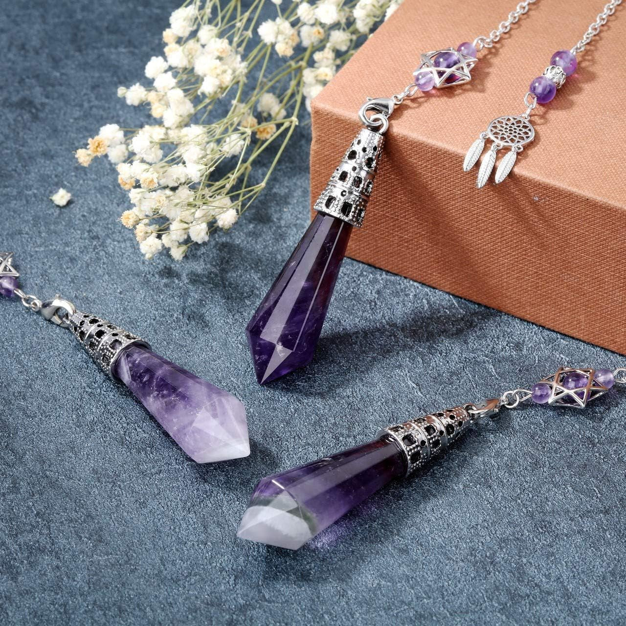 Natural Amethyst Crystal Dowsing Pendulum 12 Facet Reiki Healing Crystal Gemstone Point Pendulums for Divination Wicca Meditation Crystal Therapy