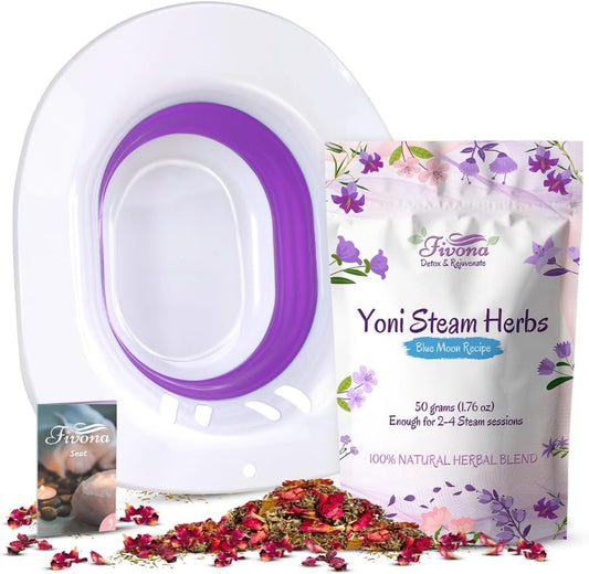 2-In-1 Yoni Steaming Kit over the Toilet Seat with V Steam Herbs Blue Moon Recipe for Detox, Cleansing, PH Balance and Odor Control