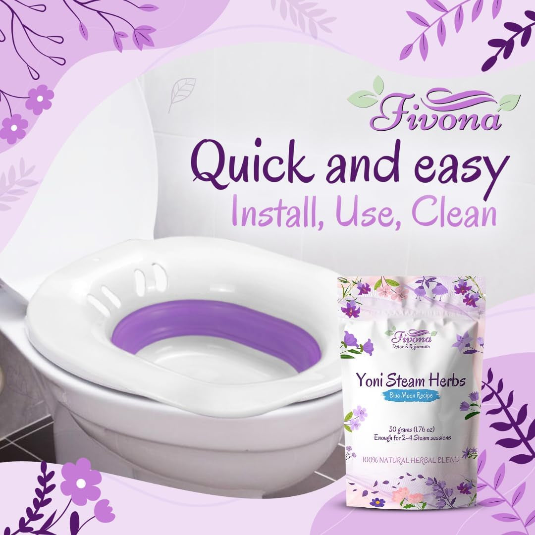 2-In-1 Yoni Steaming Kit over the Toilet Seat with V Steam Herbs Blue Moon Recipe for Detox, Cleansing, PH Balance and Odor Control