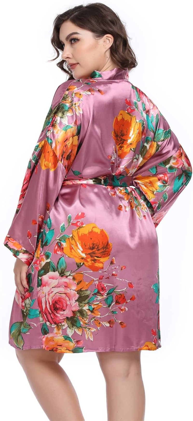 Women'S Floral Satin Kimono Robes Short Silky Bridesmaid Robes Sleepwear