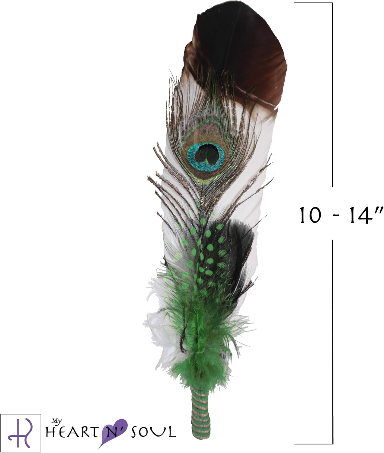 New Smudge Kit with Sage, Turkey and Peacock Feather, Unique Homecrafted Energy Cleansing Clearing Spiritual Practice House Smudging - Detailed Instructions for Beginners (Green)