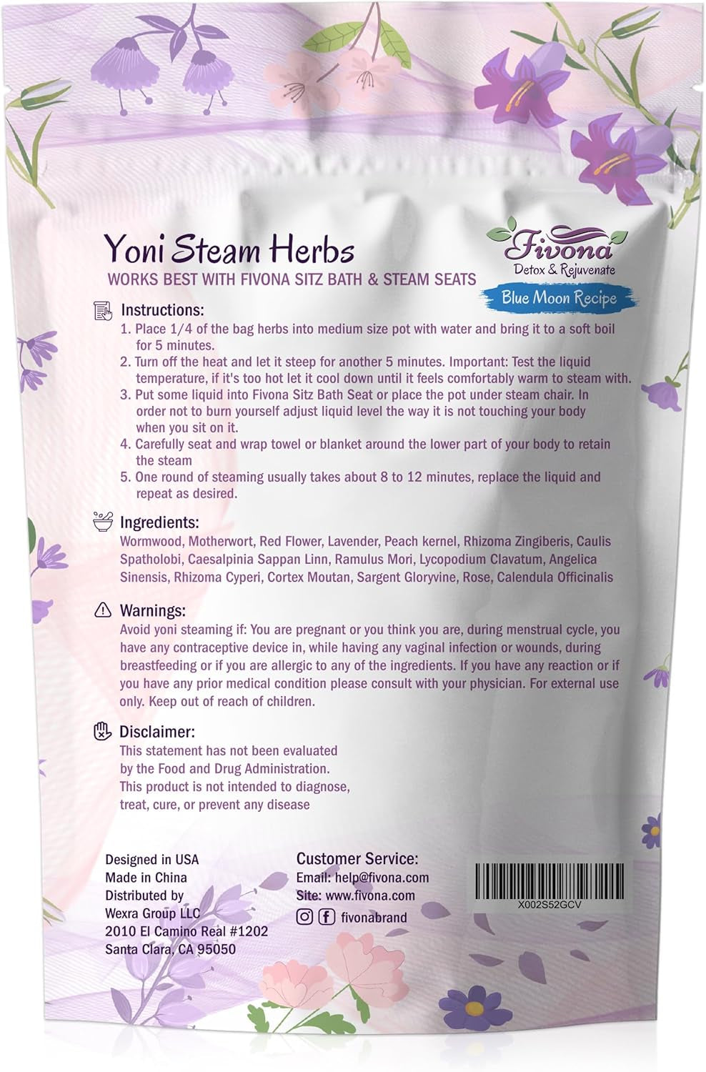 2-In-1 Yoni Steaming Kit over the Toilet Seat with V Steam Herbs Blue Moon Recipe for Detox, Cleansing, PH Balance and Odor Control