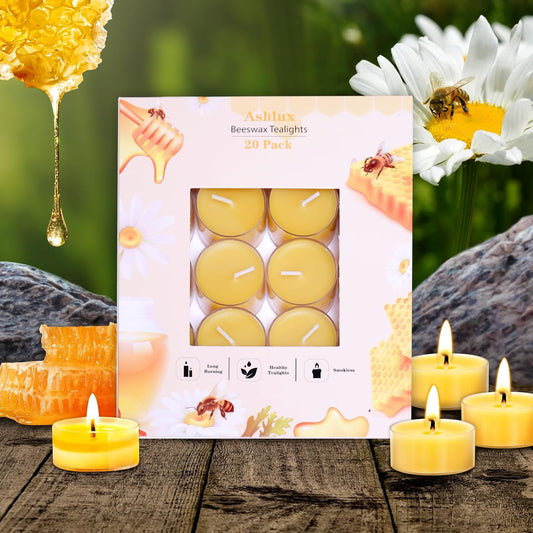 20Pcs Pure Beeswax Tealight Candles, Long Burning Natural Beeswax, Smokeless, 4