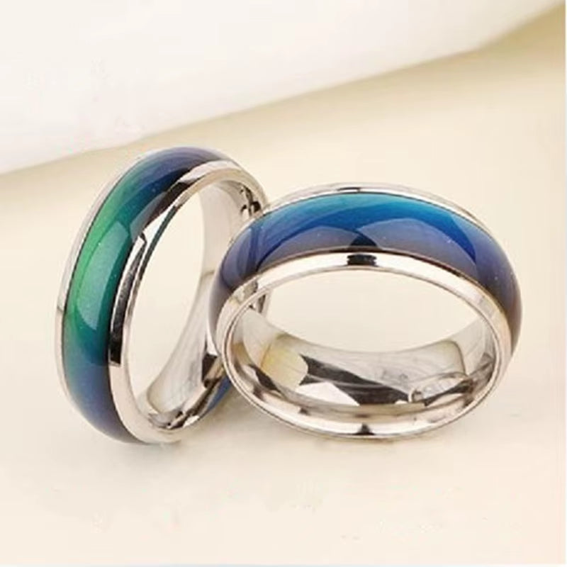 2PCS Fashion Personality Creative Heart Emotional Temperature Change Ring Ring High Jewelry Emotional Emotion Ring