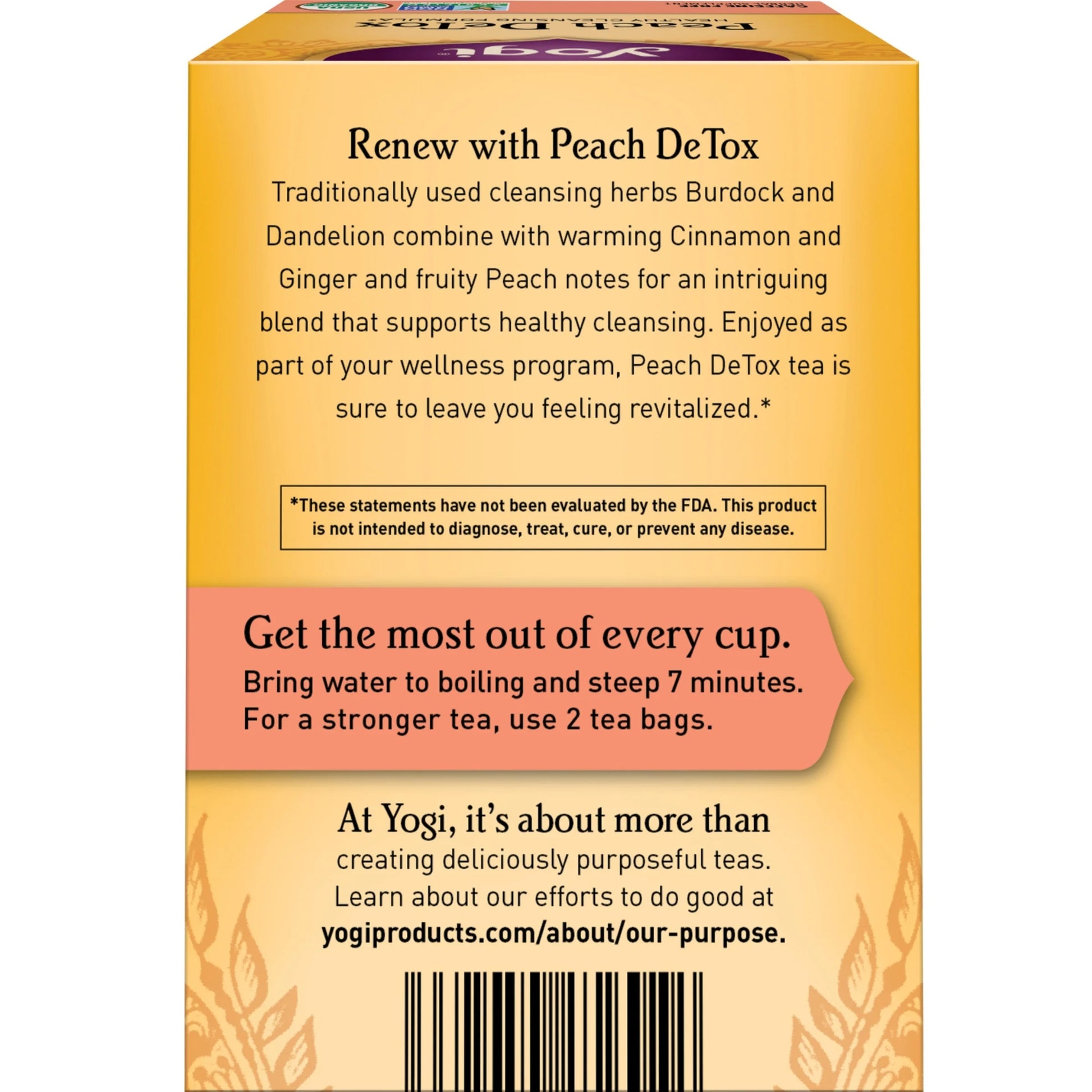Tea Peach Detox, Caffeine-Free Organic Herbal Tea Bags, 16 Count
