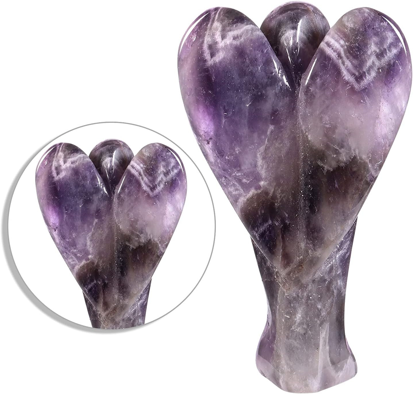 3” Healing Crystal Pocket Guardian Angel Figurine, Hand Carved Amethyst Stone Angels Statue for Peace Protection Meditation Home Decoration