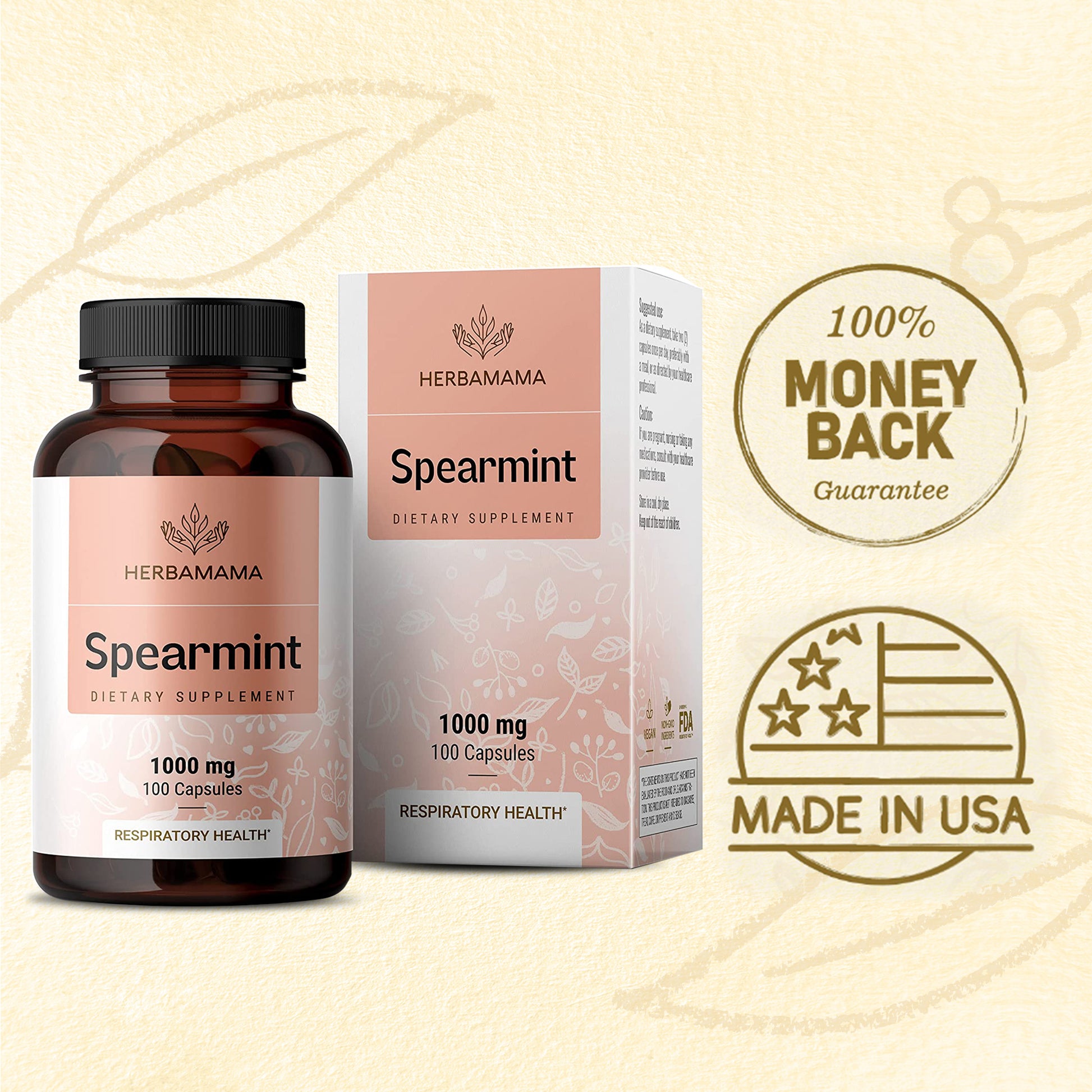 Spearmint Leaf - Organic Support for Respiratory & Digestive Health, 100 Caps