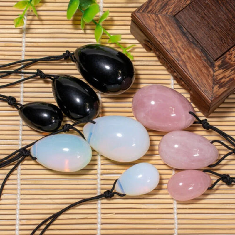 Natural Rose Quartz Yoni Egg Kegel Exercise Obsidian Jade Egg Vaginal Tightening Massage Crystal Balls for Women Health Care