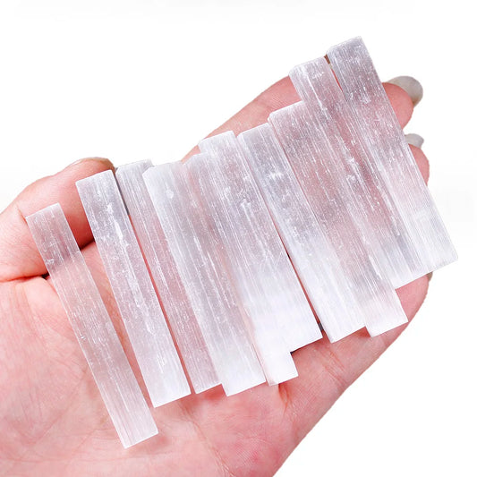 Runyangshi 10Pcs Natural Selenite Crystal Stick Chips Gypsum White Quartz Rough Minerals Specimen Point Healing Stone