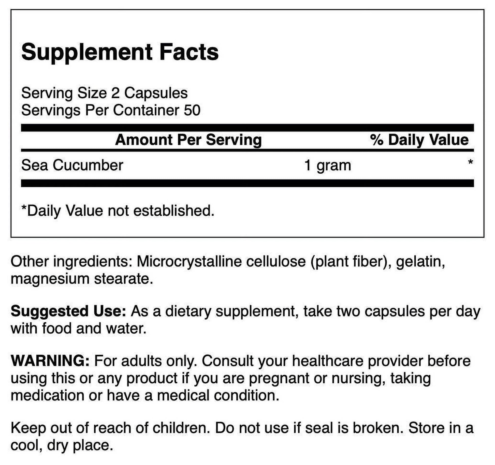 Dietary Supplements Sea Cucumber 500 Mg Capsule 100Ct