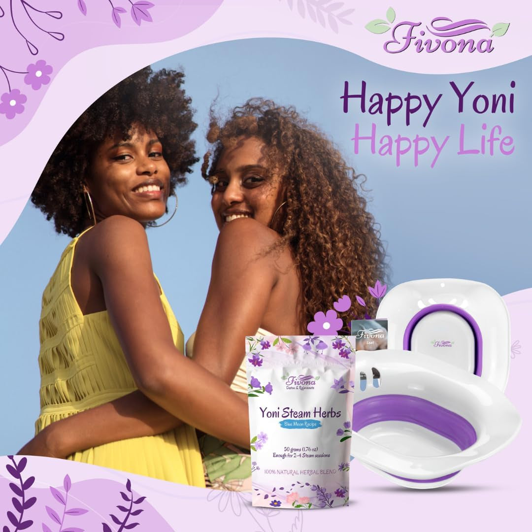 2-In-1 Yoni Steaming Kit over the Toilet Seat with V Steam Herbs Blue Moon Recipe for Detox, Cleansing, PH Balance and Odor Control