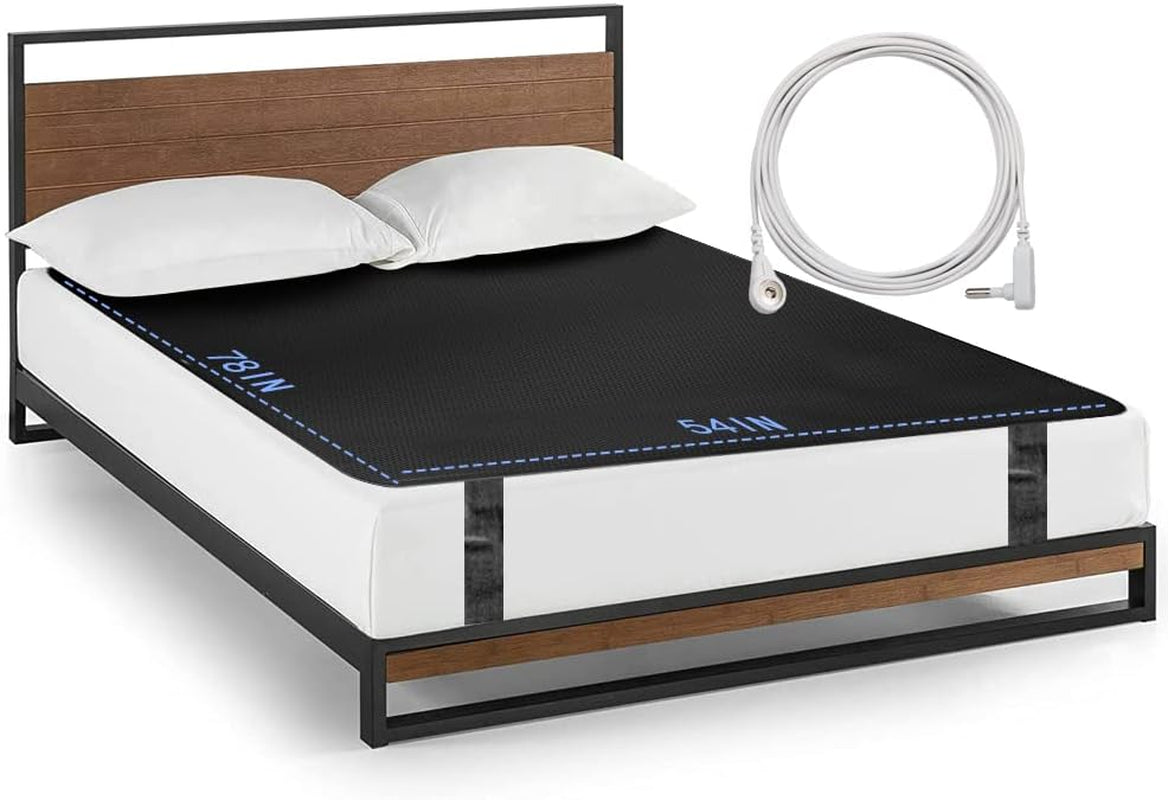 Grounding Mat for Bed,Grounding Pad for Sleep, Improve Sleep, Pain and Stress Relief, Anti-Slip PU Leather Grounding Healthy Therapy Mattress at Home, Office, Work with Grounding Cord(54X78 Inch)