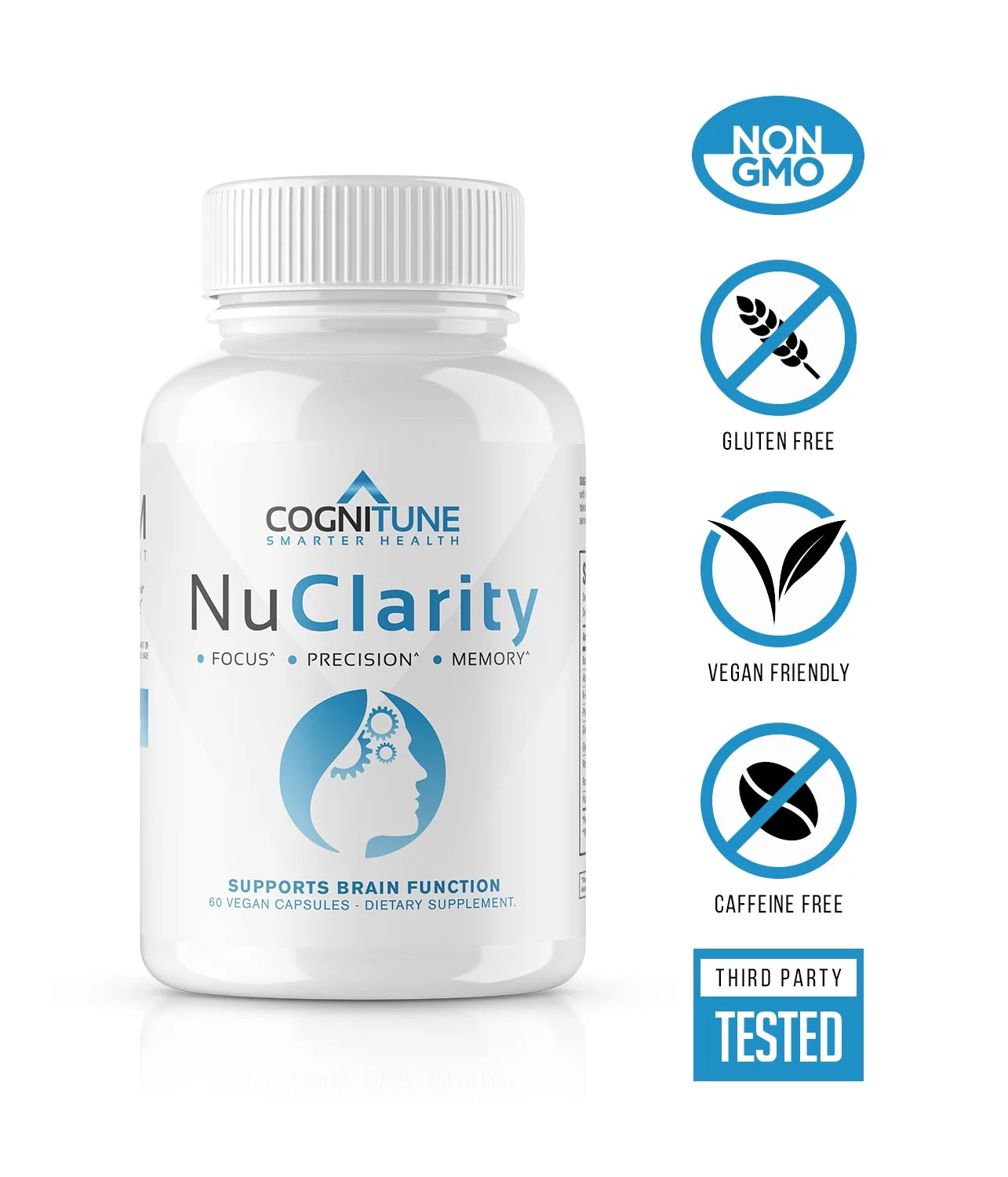 Nuclarity Nootropic Brain Supplements for Memory and Focus, Mental Clarity with Ginkgo Biloba, Phosphatidylserine, Alpha Gpc, Bacopa, Rhodiola, Huperzine A, Dietary Supplements - 60 Capsules