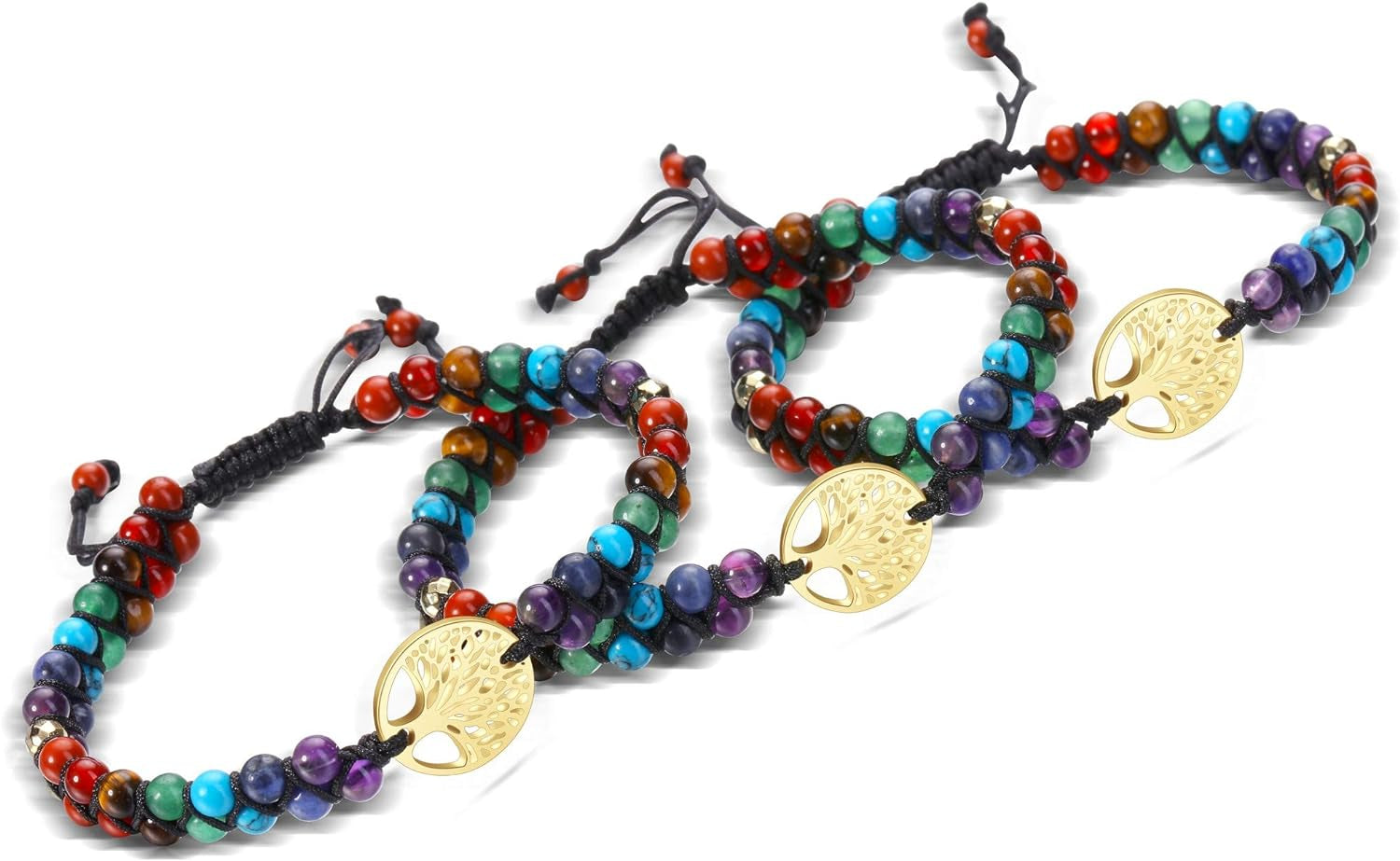 Chakra Bead Bracelets for Women Men - 6Mm Natural 7 Chakra Healing Crystal Tree Life Stretch Bracelet with Real Stones Anxiety Meditation Yoga Gemstone Jewelry