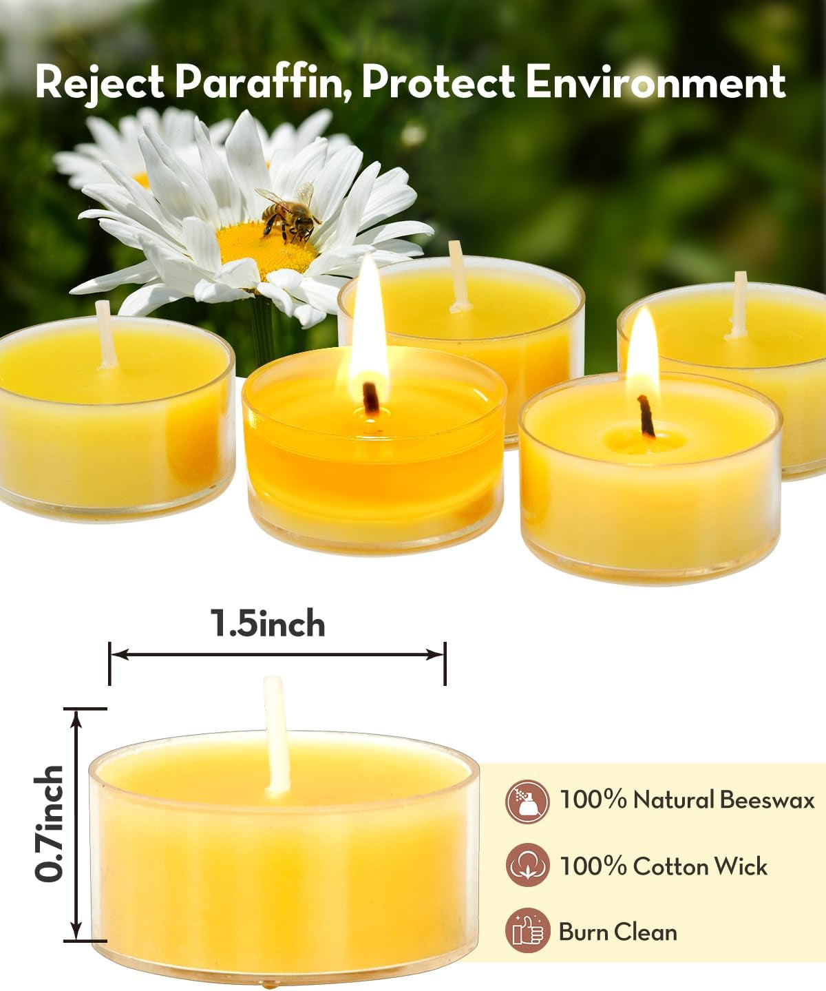 20Pcs Pure Beeswax Tealight Candles, Long Burning Natural Beeswax, Smokeless, 4