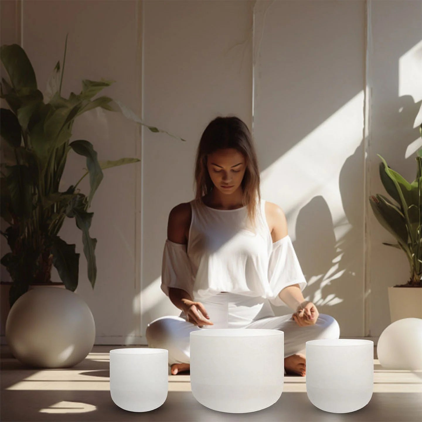 Chakra Tuned Set of 3 Crystal Singing Bowls (6"A, 7"D, 8"G) – with Heavy Duty Carrying Case and Mallets