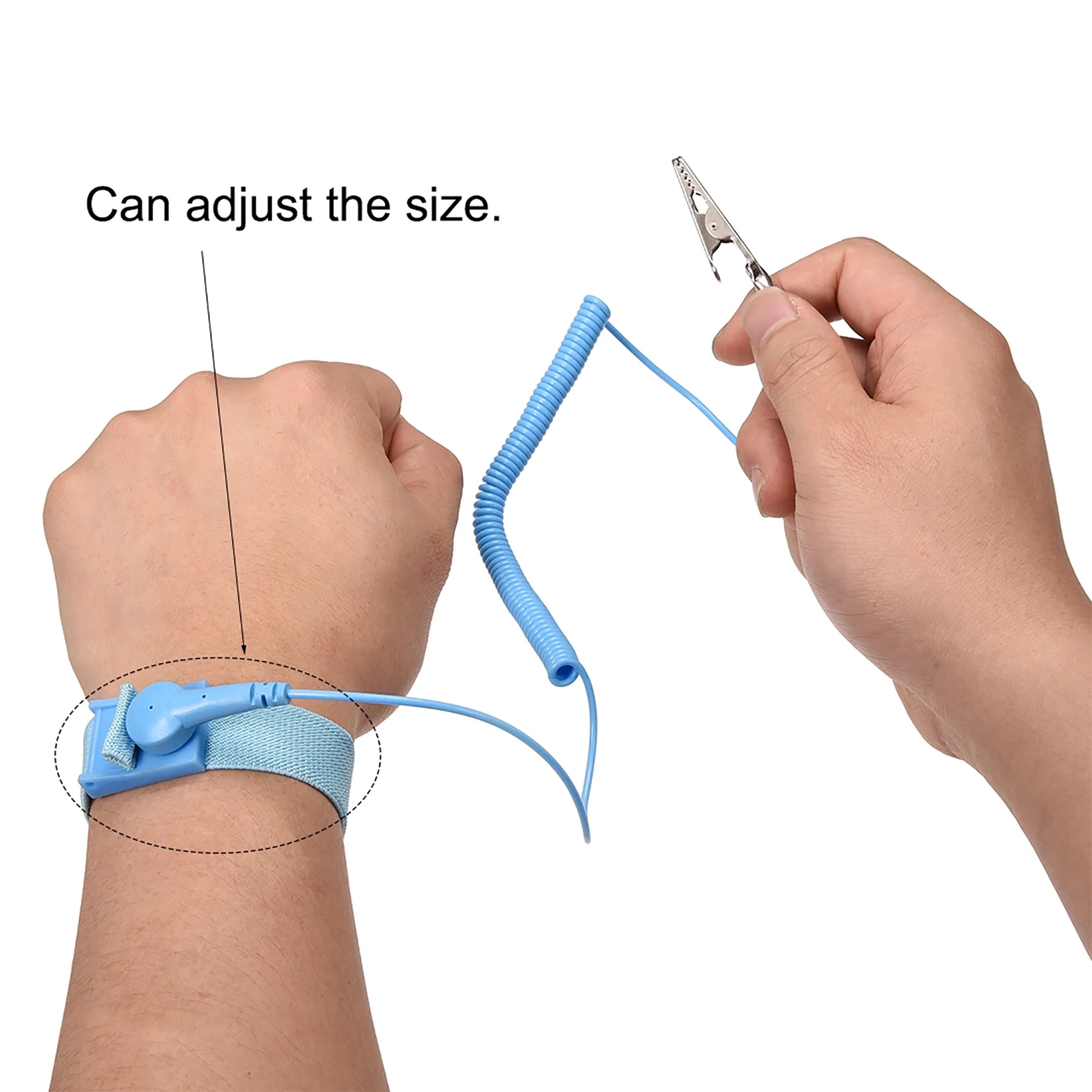 Anti Static Wrist Straps, ESD Components, Stainless Steel Magnetic Tray Grounding Wire Alligator Clip Light Blue 1Pcs