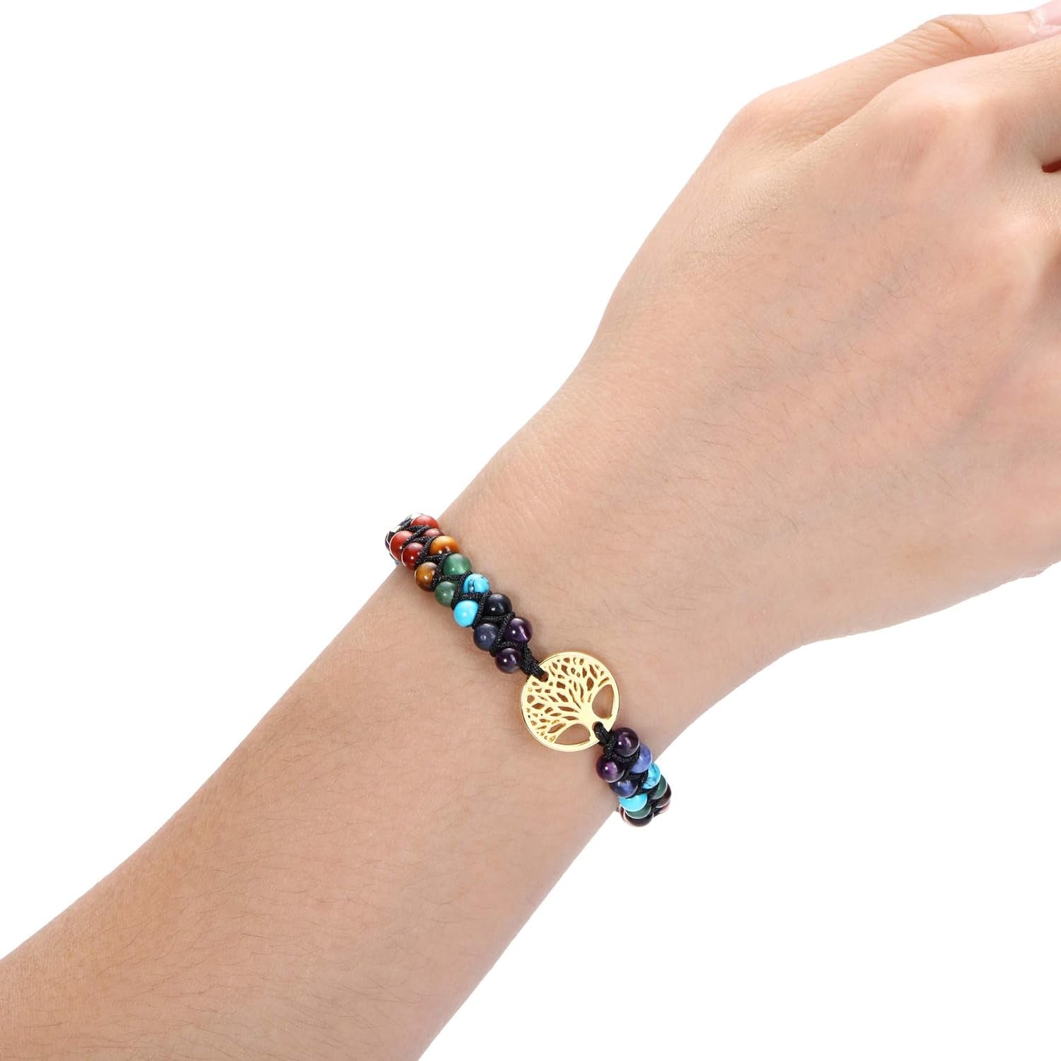 Chakra Bead Bracelets for Women Men - 6Mm Natural 7 Chakra Healing Crystal Tree Life Stretch Bracelet with Real Stones Anxiety Meditation Yoga Gemstone Jewelry
