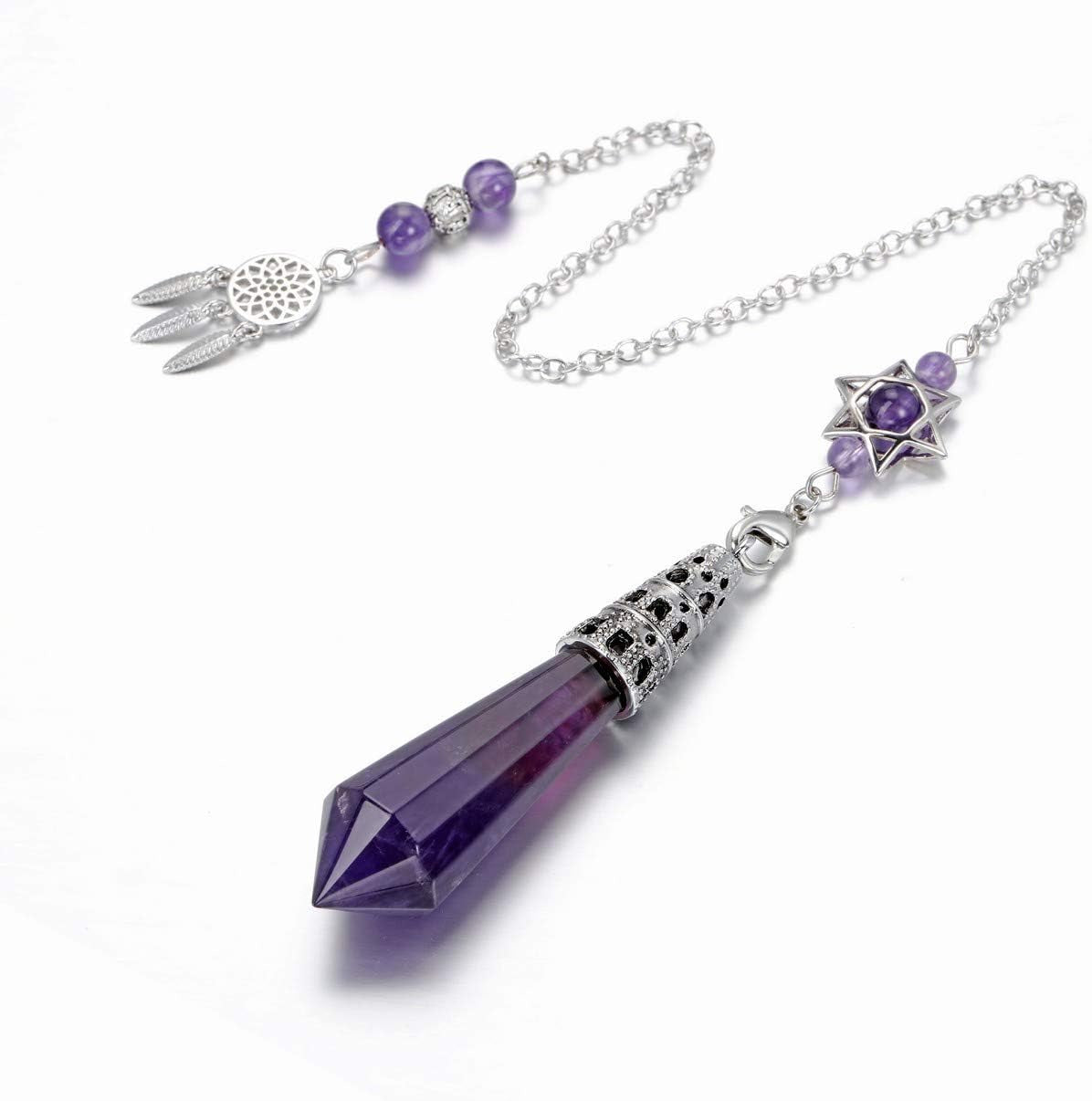 Natural Amethyst Crystal Dowsing Pendulum 12 Facet Reiki Healing Crystal Gemstone Point Pendulums for Divination Wicca Meditation Crystal Therapy