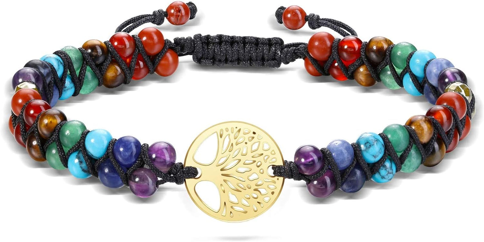 Chakra Bead Bracelets for Women Men - 6Mm Natural 7 Chakra Healing Crystal Tree Life Stretch Bracelet with Real Stones Anxiety Meditation Yoga Gemstone Jewelry