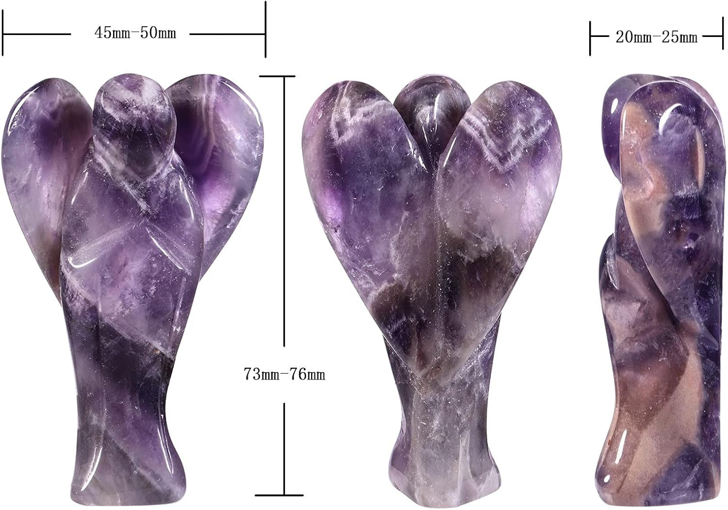 3” Healing Crystal Pocket Guardian Angel Figurine, Hand Carved Amethyst Stone Angels Statue for Peace Protection Meditation Home Decoration