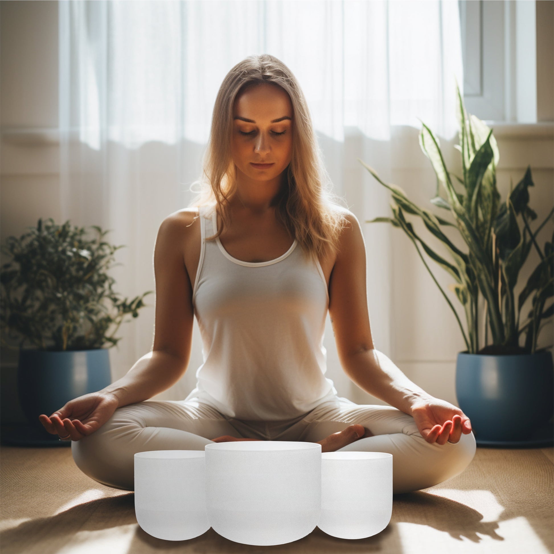 Chakra Tuned Set of 3 Crystal Singing Bowls (6"A, 7"D, 8"G) – with Heavy Duty Carrying Case and Mallets