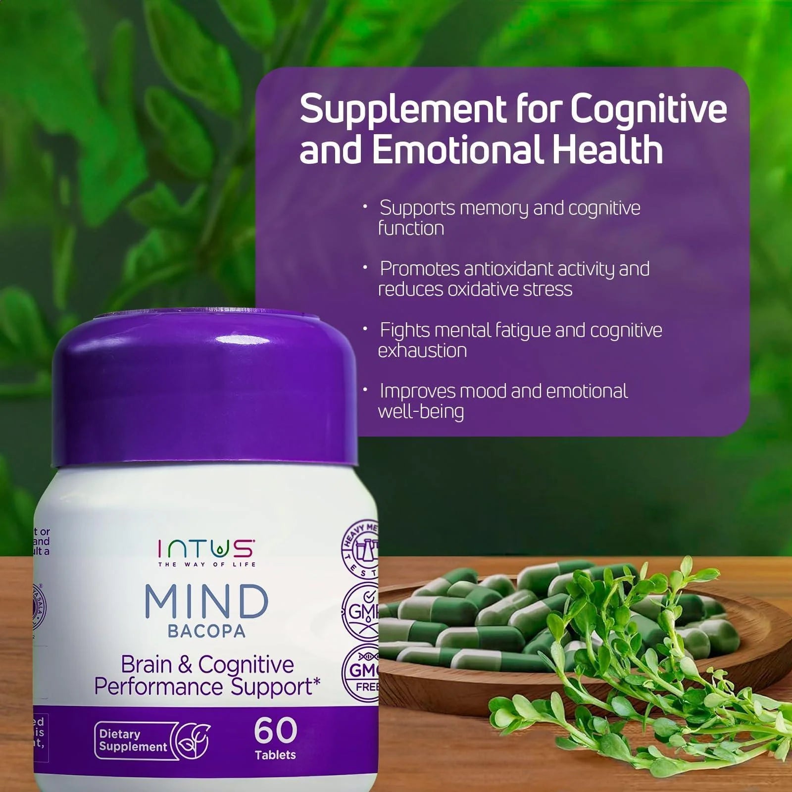 Mind Bacopa Supplement 60 Capsules Ayurvedic Herbal Capsules with Brahmi