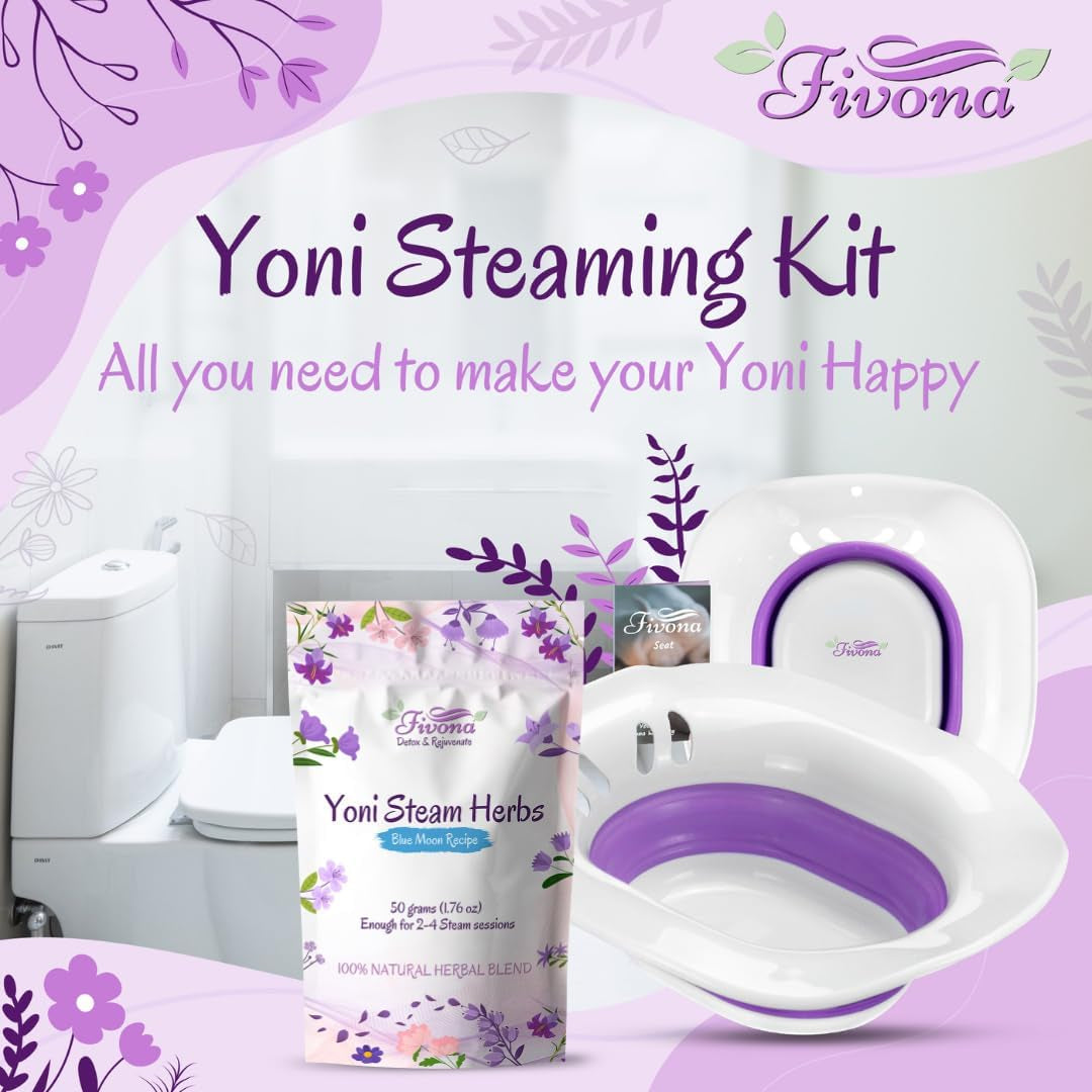 2-In-1 Yoni Steaming Kit over the Toilet Seat with V Steam Herbs Blue Moon Recipe for Detox, Cleansing, PH Balance and Odor Control